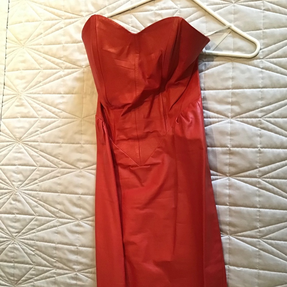 Strapless Red Leather Mini Dress WOW! SEXY!